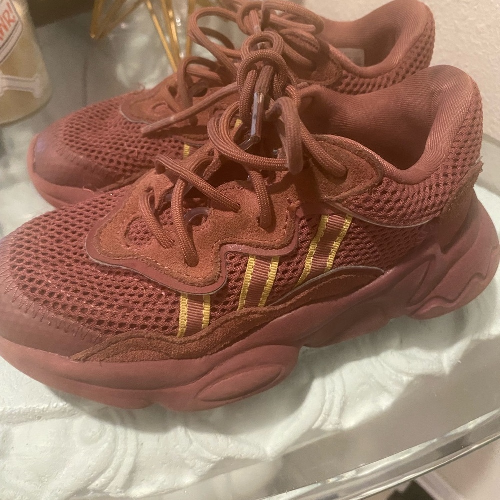 Adidas Garnet and Gold Sneakers with Chunky Silhouette